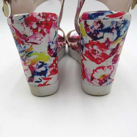 Juicy Couture Shoes Womens Size 8 Wedge Sandals Pink White Ankle Strap Platform‎ - Picture 5 of 9